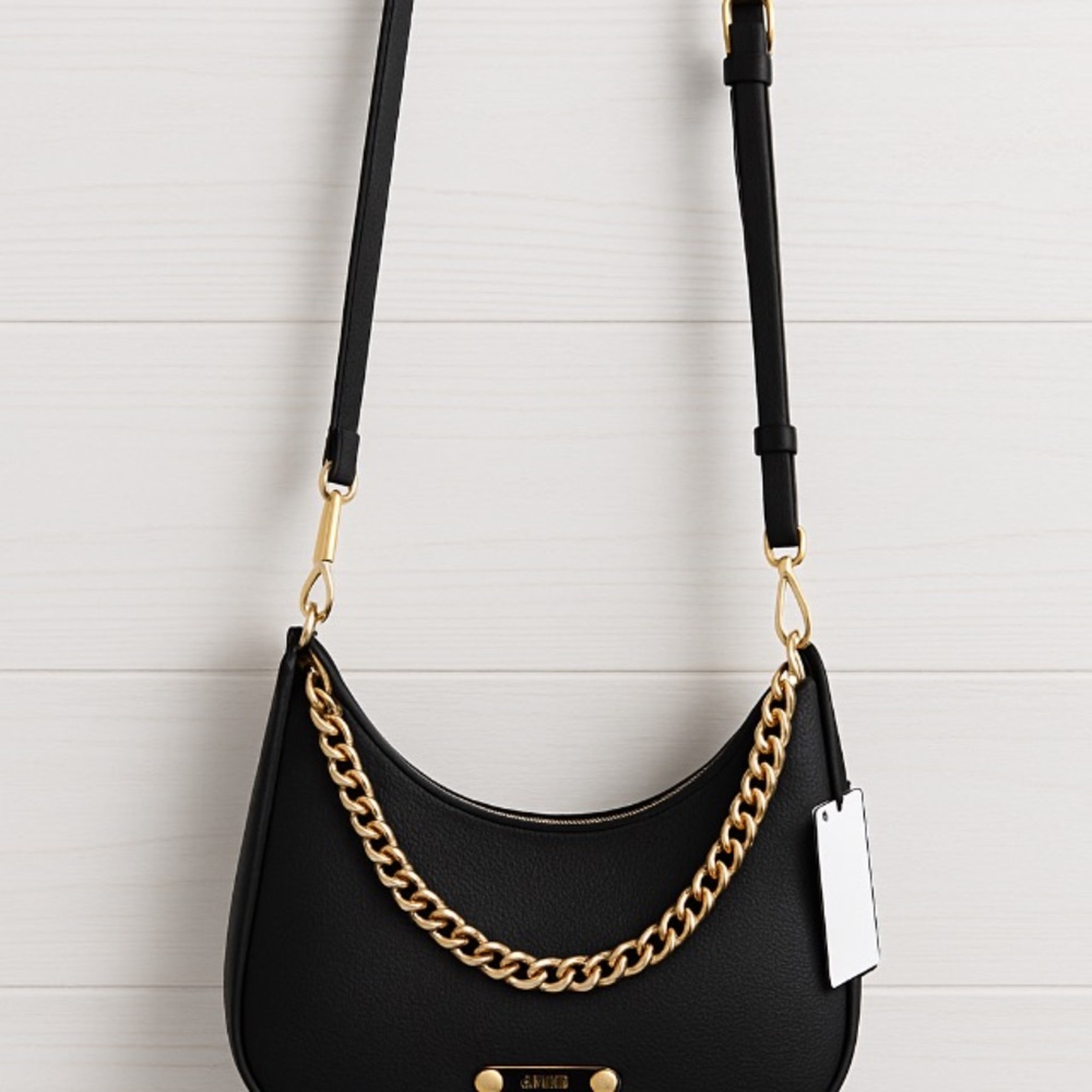 Laundry By Shelli Segal Black Shoulder Bag with Gold Chain